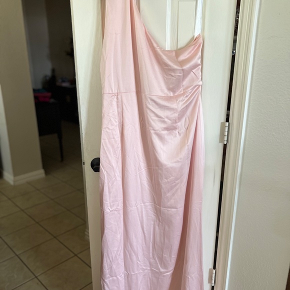 Lulus Dreaming of Elegance Blush Pink Satin One - Shoulder Maxi Dress - Picture 10 of 12